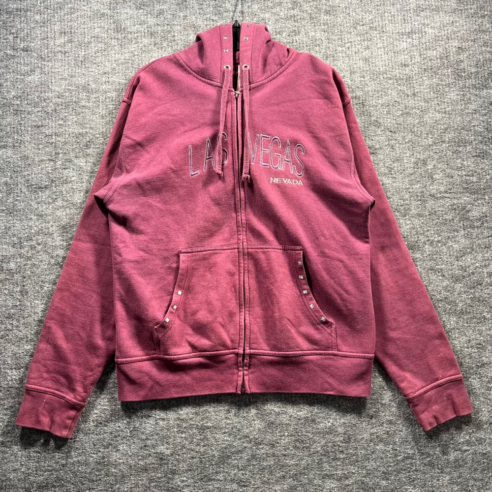 Born To Be Luckee Las Vegas Nevada Studded Zip Hoodie Burgundy XL